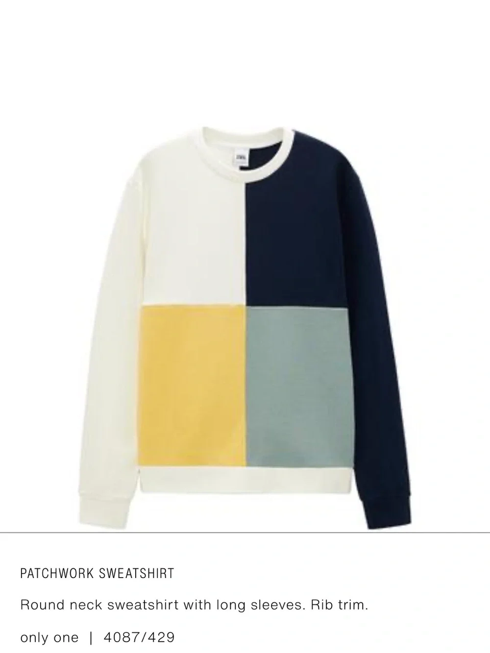 Zara Colorblock Crewneck Sweater in Ivory, Navy, Yellow & Sage
